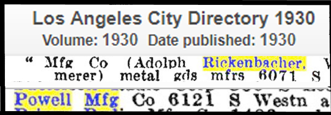 1930 Los Angeles City Diretory listings